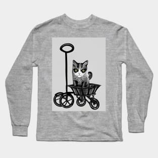 Line Drawing Tuxedo Cat in a trolley Basket Copyright TeAnne Long Sleeve T-Shirt